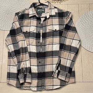 American Eagle Outfitters Beige Black White Plaid Button-Down Shirt